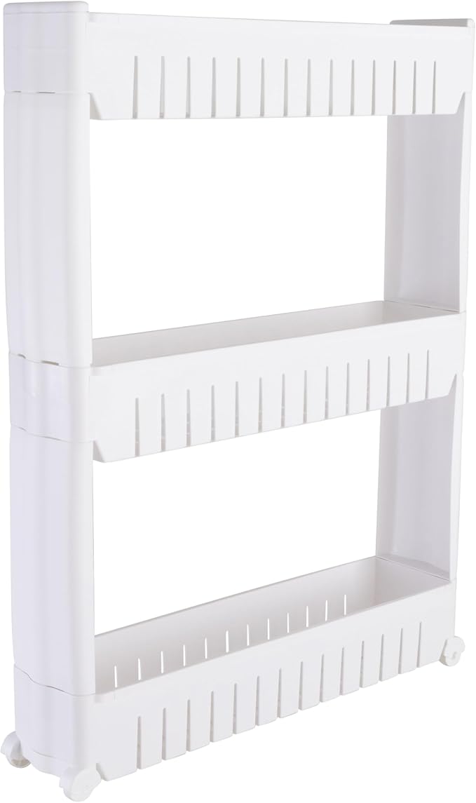 Simplify 3 Tier Slim Slide Out Storage Cart | Multi-Purpose Organization | Rolling | Wheels | Small Space | Laundry Room | Kitchen | Bathroom | Office | White by Simplify