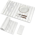 2 PCS Large Stone Dish Drying Mat for Kitchen Counter, 28"×16" Marble Dish Drying Mat with 8"x 4" Coasters, Non - Slip Collapsible Absorbent Mat for Multi - Purpose, Match Any Countertop【White】 by tdcokhe