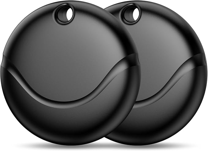 Air Tracker Tags-2 Pack Black, Bluetooth Tracker Works with Apple Find My (iOS Only), Smart Tag with Lanyard, Item Finder for Luggage, Key, Suitcases, Replaceable Battery, IP67 Waterproof Tracking Tag by Hoxe