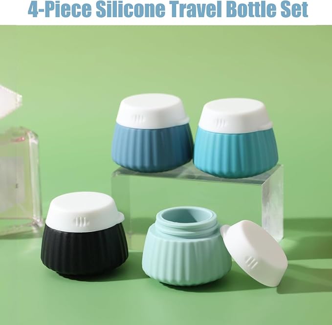 4 Pack Silicone Travel Cream Containers, Refillable Toiletry Jars | Leak Proof Design, Comes with Scoops, Labels & Clear Bag, Perfect for Travel Shampoo, Conditioner and Skincare Toiletries - Image 4