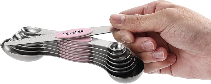 Spring Chef Stainless Steel 8 Magnetic Measuring Spoons Set, Pink Lemonade | Dual Sided Metal Teaspoon & Tablespoon Measuring Spoons with Leveler for Dry & Liquid Ingredients, Fits in Kitchen Spice Jars - Image 8