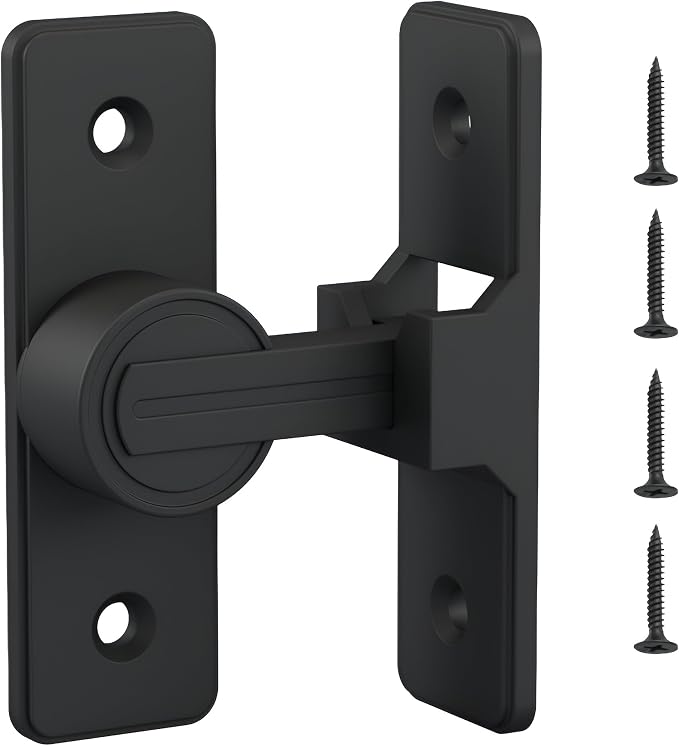 Barn Door Lock Latch - 90-Degree Deadbolt Lock, Zinc Alloy Security Door Lock for Bathroom, Garage, Bedroom, Cabinet - Black - Image 6