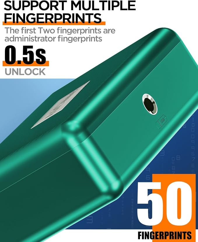 AICase Biometric Fingerprint Storage Box, Portable Security Box for Money Jewelry Safe Combination Lock for Car Home Office Travel Green - Image 3