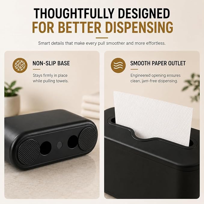 Multifold Paper Towel Dispenser Countertop, Hand Towel Dispenser for Bedroom, Bathroom, Kitchen, Toilet (Black) - Image 5