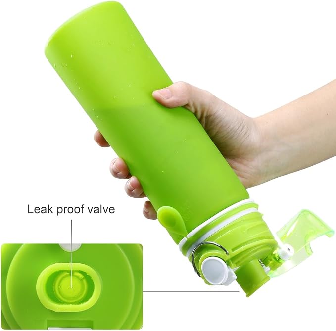 Valourgo Collapsible Water Bottle, Silicone Foldable with Leak Proof Valve BPA Free, Aqua Blue, 21 oz - Image 2