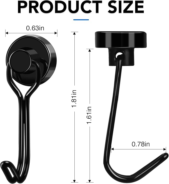 LOVIMAG Swivel Magnetic Hooks, 30LBS, Pack of 20 | Cruise Cabin Ship Essentials 2026, Heavy Duty Magnets for Refrigerator, Classroom, Kitchen, Hanging Mug, Black - Image 4