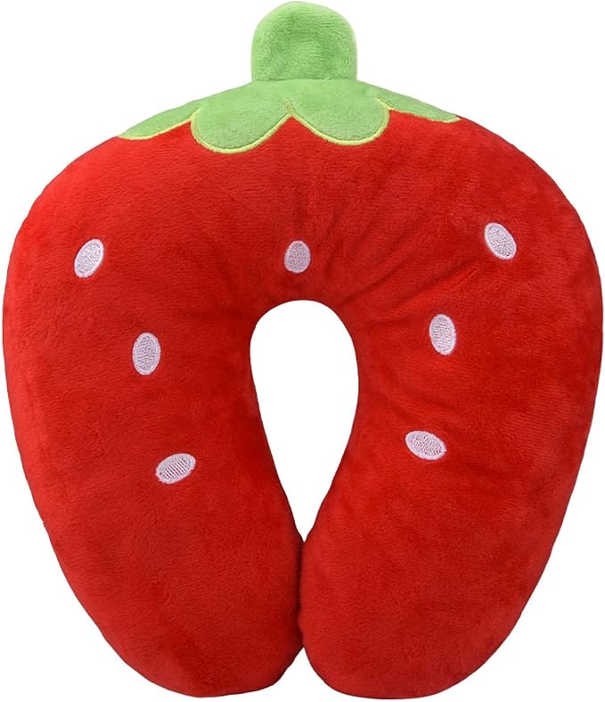EKDJKK Travel Pillow for Kids, Cute Animal Neck Pillow Support U Shaped Cushion Plush Soft Rest Reading Pillow Sleeping Pillow for Airplane Train Car (Strawberry) by EKDJKK