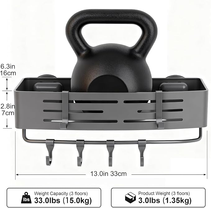 3-Tier No-Drill Storage Caddy with Hooks&Towel Bar,Organizing Solution for Bathroom,Shower&Kitchen,Holds Shampoos,Soaps,Sponges&Cleaners,Rectangle - Image 2