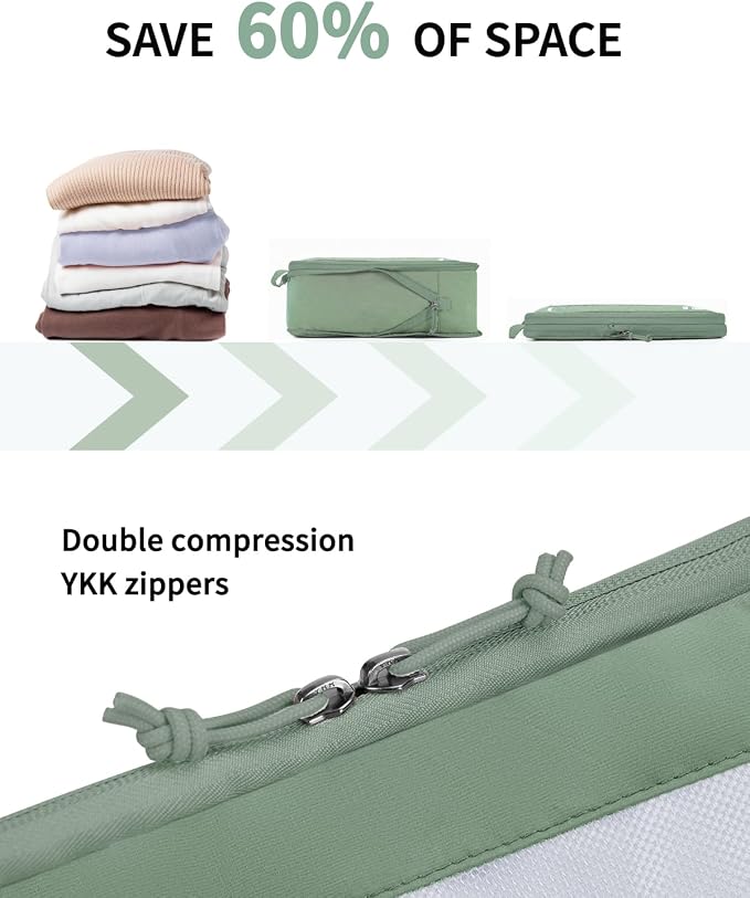 ECOHUB 5 Set Compression Packing Cubes for Suitcases Organiser Bags Set Travel Essentials with Shoe Bags for Travel Tear-resistant Travel Accessories with ID Tag Expandable Packing Bags(Green) - Image 3