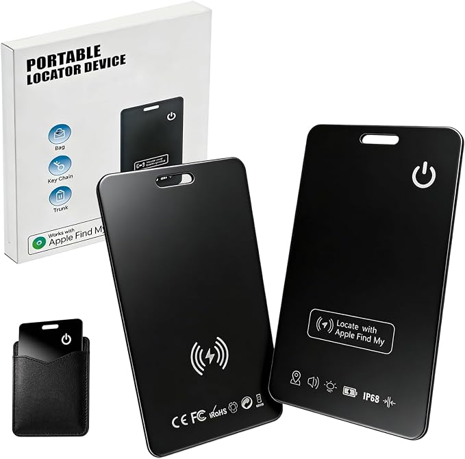 Rechargeable Wallet Tracker Card for Apple Find My, iOS Only, 2 Pack | Ultra-slim fit, sound alerts, last known location, up to 5 months per charge, no subscription; a practical travel gift by RUIYUE