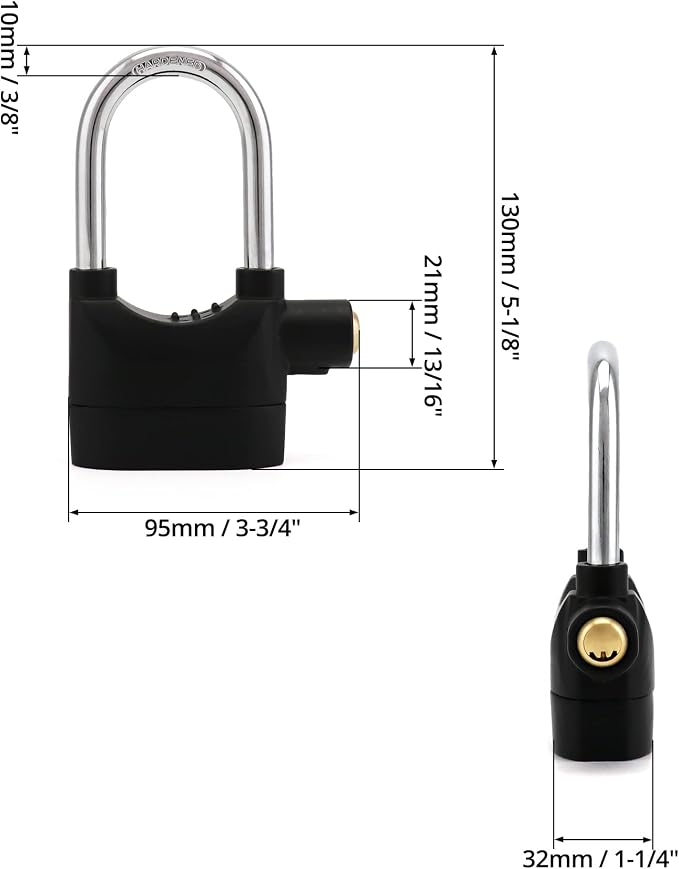 QWORK Alarm Lock, 110 dB Anti-Theft Security Padlock, 2 Pack Door Motorcycle Bicycle Padlock, Universal Security Siren Alarm Lock with 3 Keys (Black) - Image 6