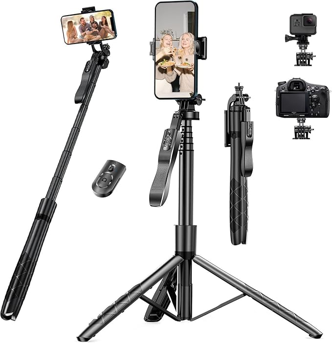 60" Phone Tripod & Selfie Stick - Tripod for iPhone with Remote, Extendable Cell Phone Stand Holder for Video Recording Vlog, Travel Tripode Compatible with iPhone Android Camera by WAAO