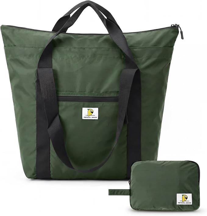 Foldable Travel Bag, 26L Duffle Bag for Travel, Expandable Second Carry-On Bag for Travel & Shopping, Water-Resistant Personal Item Bag, Dark Olive by BBCREATFASHION