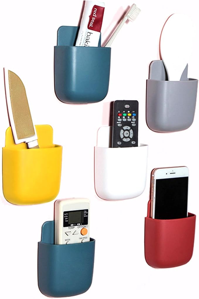 3 Pcs Remote Control Holder, Wall Mount Pen Holder Hole-Free Self Adhesive Phone Charging Organizer Pencil Storage Containers for Home Office School Supply Orgaizer ​(Blue - Image 2