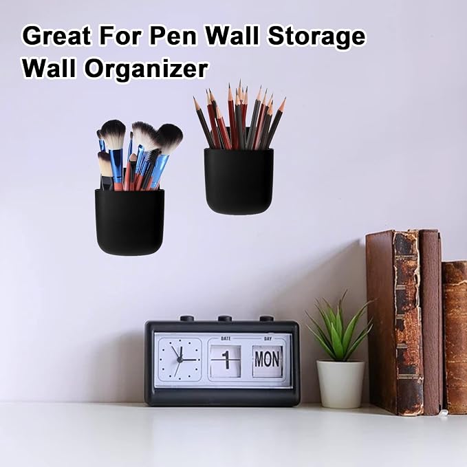 3 Pcs Remote Control Holder, Wall Mount Pen Holder Hole-Free Self Adhesive Phone Charging Organizer Pencil Storage Containers for Home Office School Supply Orgaizer ​(Black - Image 6