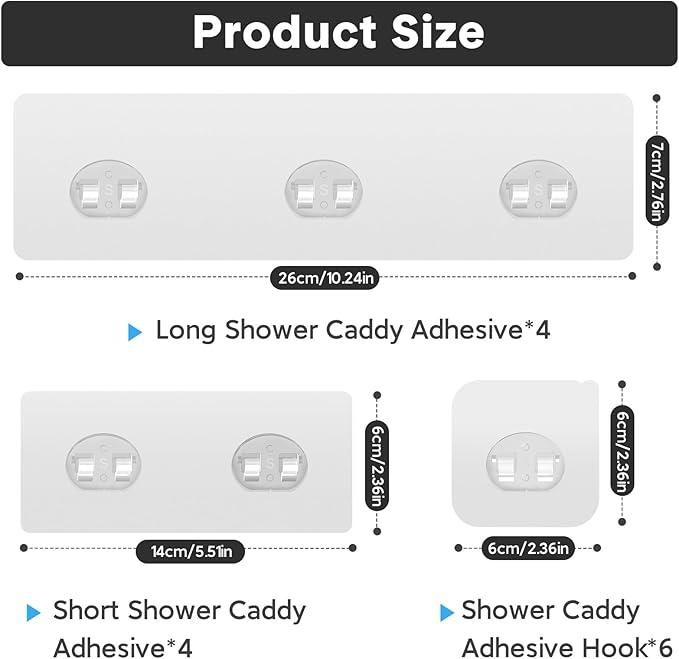14 Pack Shower Caddy Adhesive Replacement, Strong Adhesive Hooks, Waterproof Shower Adhesive Strips, No Drilling, for Bathroom Storage Shelves and Kitchen Racks - Image 2