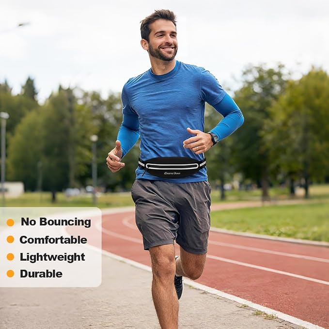 Slim Running Belt, Water Resistant Fanny Pack for Men Women Black | Ultra-Light, Widened Elastic Adjustable, No Bounce, Reflective Strip, Small Waist Pack Cell Phone Holder, Fit for All Phones - Image 6
