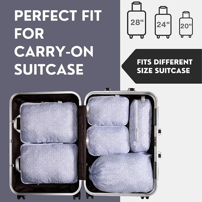 Compression Packing Cubes for Travel 6pc Set with Laundry Bag/Backpack-Luggage Organizers for Suitcase-Lightweight Compressible - Light Blue Boho - Image 2