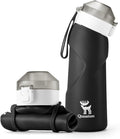 Quanture Collapsible Water Bottle 24oz (700mL), Foldable Silicone Travel Water Bottle, Leakproof & BPA-Free, with Wide Mouth & Carry Strap for Hiking, Camping, Outdoor, Black by QUNATURE