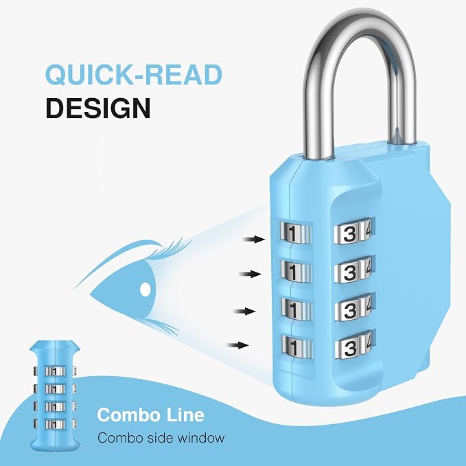 Puroma 2 Pack Combination Lock Locker 4 Digits Combo Padlock Gym Sky Blue | For School Gate Fence Toolbox Hasp Storage, Outdoor, Resettable, Weatherproof, Side Window, Crack Cut Resist, Hardened Steel - Image 3