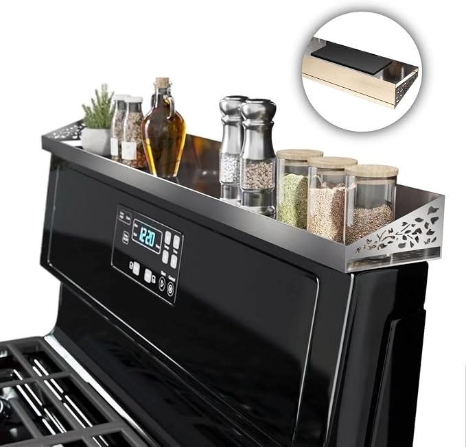 STUTOV 30" Magnetic Stove Top Shelf – Stainless Steel Spice Rack and Seasoning Organizer – Kitchen Shelf for Back of Stove – Over Stove Rack and Storage Organizer by STUTOV