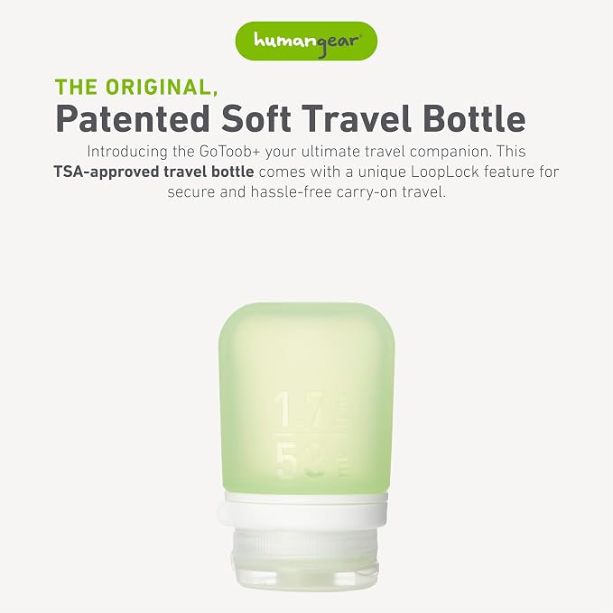 humangear GoToob+ (Small) | Refillable Silicone Travel Bottle | Locking Lid | Food-Safe Material | Green, Small (1.7 fl.oz; 53ml) | Refillable & Leak-Proof Silicone Travel Size Bottles with Locking Cap for Toiletries, Camping & TSA Carry-On - Image 2