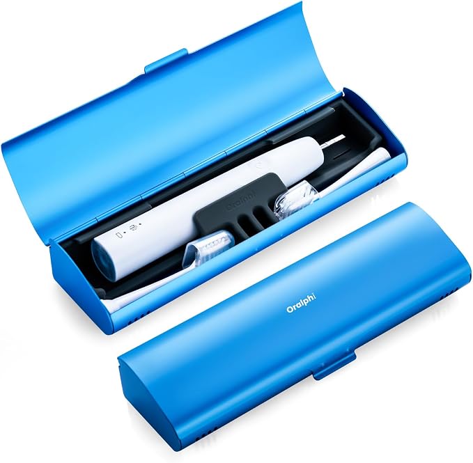 Aluminum Electric Toothbrush Travel Case, 2 in 1 Travel Toothbrush Holder for Oral B/Oral-B Pro 1000 1500 5000 and Most Electric Toothbrush for Traveling, Removable Silicone Liner-Blue by Oralphi