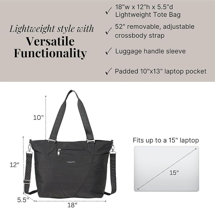 Baggallini Avenue Tote - 12x18 Laptop Tote Bag for Women - Lightweight Work Travel Carry On Bag - Image 5