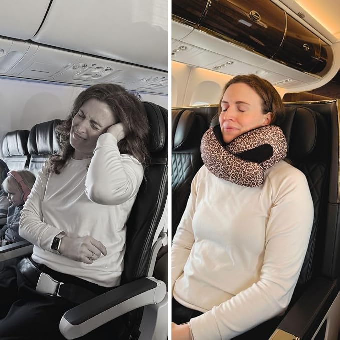 FlyHugz® Neck Travel Pillow Memory Foam Neck Pillow for Comfort on Airplane Compact and Ergonomic Design for Travel, Car Rides, and Home Use Ideal for Adults and Kids. (Leopard Print) - Image 5