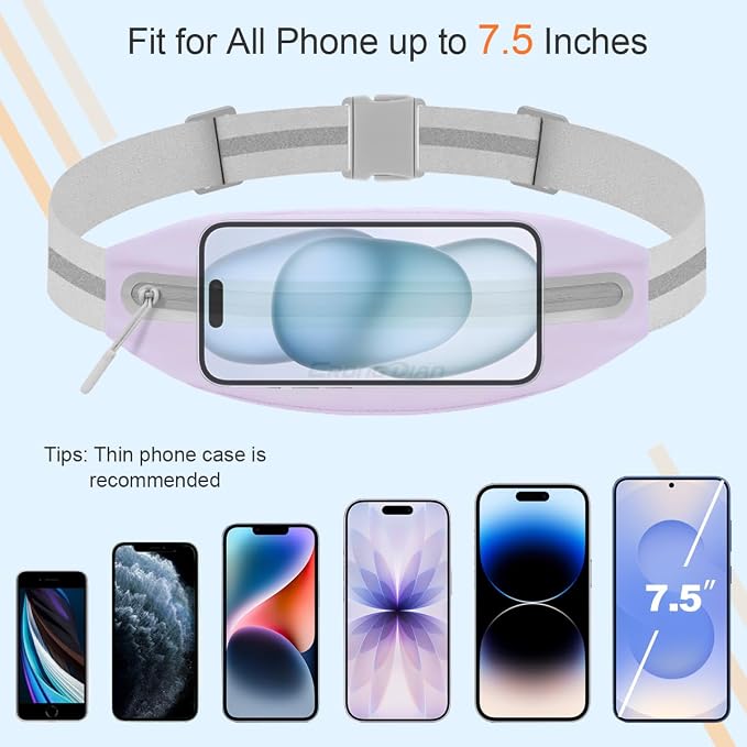 Slim Running Fanny Pack, Water Resistant Running Belts, Purple | Adjustable Elastic Band, Ultra-Light & Breathable, Reflective Strip, Small Waist Pack Money Belt, Phone Pouch for All Phones - Image 5