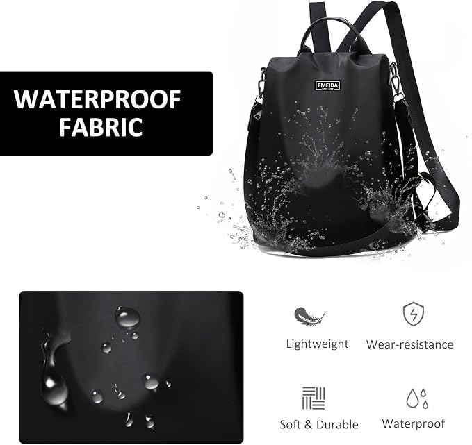 Large Travel Backpack for Women Waterproof Back Pack Black Shoulder Bag Fashion Backpack Purse Anti-Theft Daypack for College Work | No Top Opening, Light Compact Travel Size, Waterproof Nylon, Daypack for College Work, 3-in-1 Convertible Backpack - Image 5