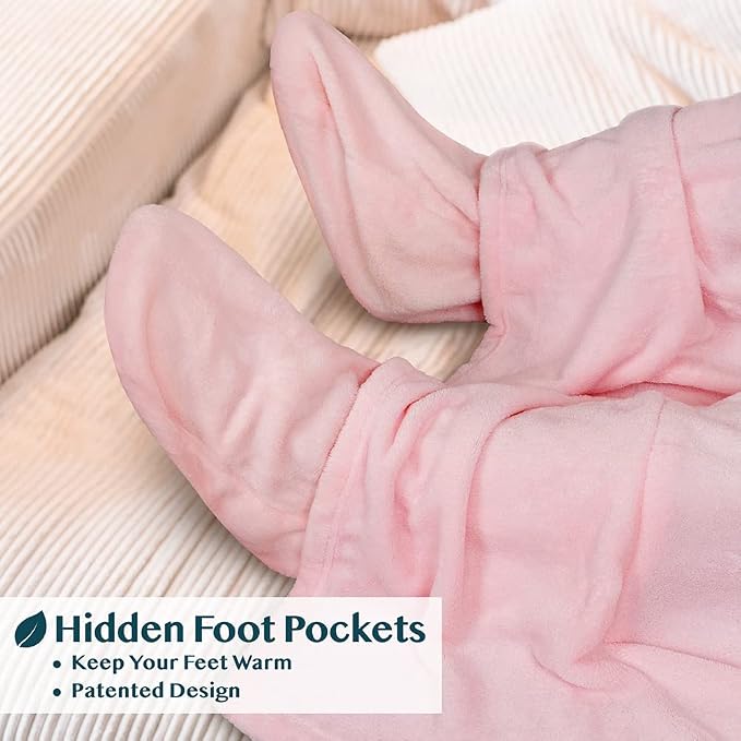 PAVILIA Fleece Blanket with Sleeves, Foot Pockets for Women Men Adults, Plush Wearable Blanket Throw Wrap, Warm Snuggle Blanket Robe, Cozy Gift Ideas Wife Mom, Light Pink - Image 2