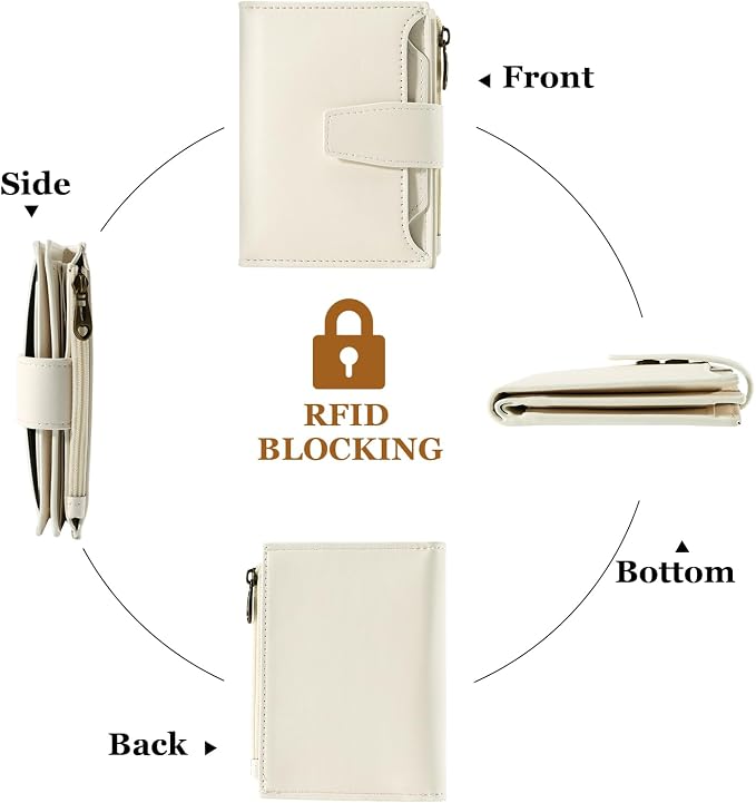 Small Wallet Women RFID Blocking Soft Leather Bifold Compact Card Holder Wallet for Women with Zipper Coin Pocket 4 ID Window - Image 4