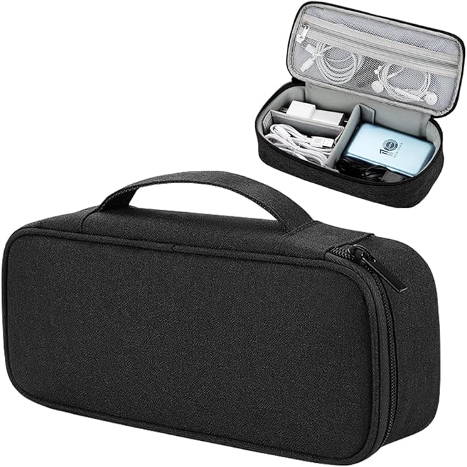 Teskyer Tech Organizer Pouch with Handle, Black | Water-Resistant Fabric, Adjustable Dividers, Multiple Compartments, Protective Lining, Travel and Office Use by TESKYER