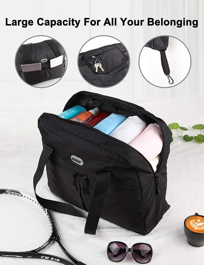 Packable Tote Bag Extra Small Duffel Bag Carry On Under Seat 20L Foldable | Nylon Packable Bag Travel Light Mens Personal Item Travel Bag Airplane Purse Carry On Bag for Women to Stand On Suitcase - Image 8
