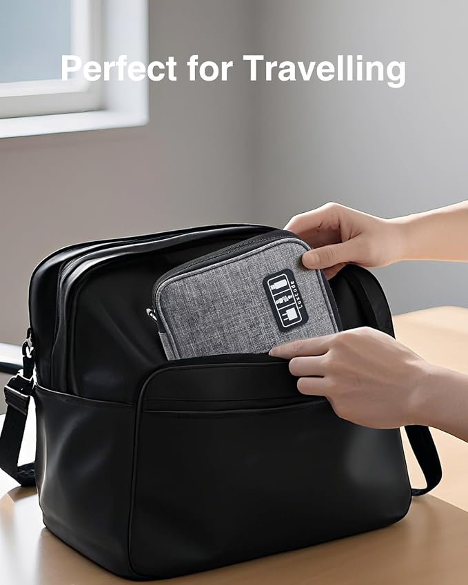 Double Layer Cord Organizer Bag, Portable Cable Storage Case, Flat Electronic Organizer Travel Case, Portable Tech Bag for Cable/Cord Storage/iPad (up to 7.9")/Wall Charger/Electronics - Image 7
