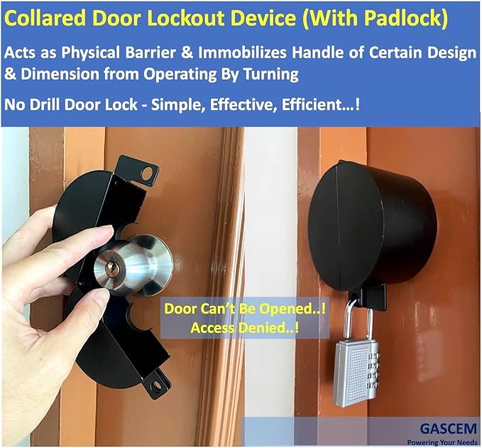 Door Knob Lockout Device. (Matt Black, 1 Padlock Included). Door Handle Lock - Prevents Doorknobs from Turning and Access to Keyhole. Childproof Door Knob Cover. - Image 2