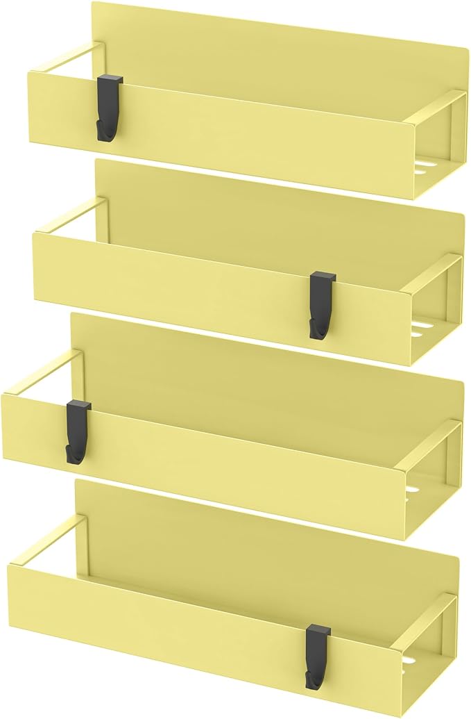 HuggieGems Metal Magnetic Spice Rack for Refrigerator Yellow, 4 Pack | Magnetic Shelves Heavy Duty for Fridge in Kitchen, Seasoning Storage Organizer, For Oven Washer and Dryer, For Heavier Items - Image 6
