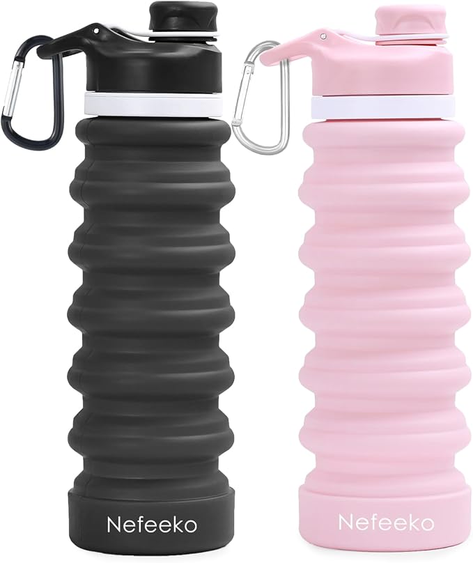 Nefeeko Collapsible Water Bottle, 26oz Silicone Foldable Water Bottles | Leakproof BPA Free Travel Water Bottles with Carabiner,Portable Sport Water Bottles for Camping,Hiking Outdoor Indoor Sport by Nefeeko