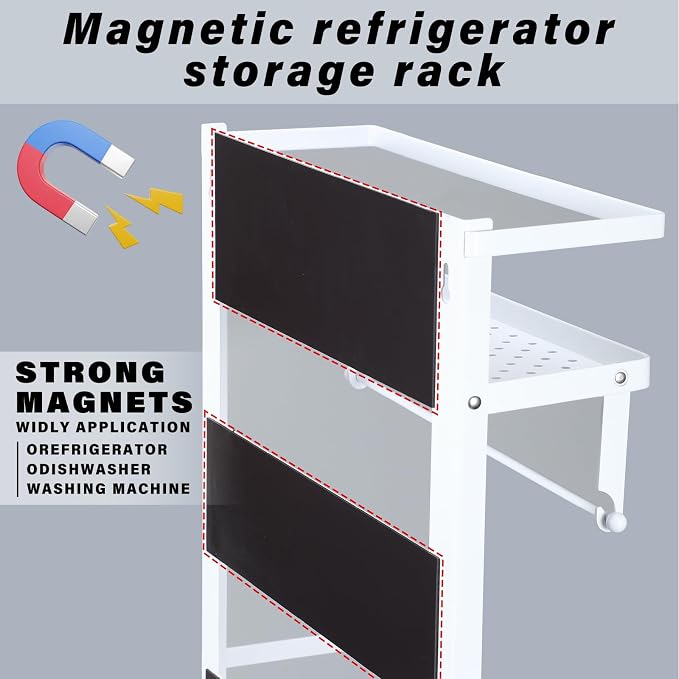 Vercraft Magnetic Dorm Fridge Organizer Heavy Duty Metal 66lbs over Dorm Fridge Shelf Essentials Side of Fridges Paper Towel Holder with Storage Shelf Hooks Magnetic Spice Rack for Room Kitchen(White) - Image 5