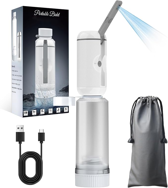 Portable Bidet for Travel, Rechargeable Waterproof Sprayer, White | Portable Rechargeable Travel Bidet Sprayer Fits Various Water Bottles, Waterproof High Pressure Handheld for Personal Hygiene by PortableBidetforTravel