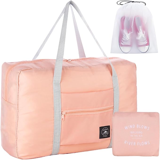 Travel Bag Foldable Duffle Carry on Tote Weekender Overnight Luggage Bag | Travel Bag Carry on Nylon Lightweight Foldable Duffle Tote for Sports Gym Weekender Overnight (With Waterproof Pouch) by INVODA