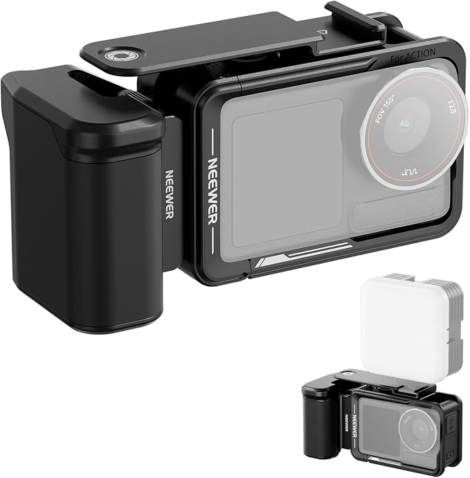 NEEWER Cage and Side Handle Accessories Kit Compatible with DJI Osmo Action 5 Pro / 4/3 Camera, Protective Metal Video Rig Magnetic Adapter Mount Cold Shoe Shutter Extender Bar, Black, AC014+AC034 by Neewer