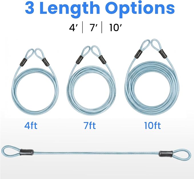 5mm Security Cable Lock with High Reflective Threads, Flexible Steel Safety Cable for Bicycle Motorcycle Luggage, 4FT 7FT 10FT 15FT Double Loop Design (Light Blue, 2pack-10FT) - Image 5