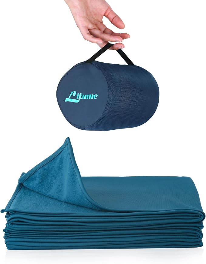 Travel Blanket Lightweight and Breathable, 67 x 48 Soft Airplane Blanket for Travelers, Foldable Camping Sheet with Stuff Sack for Train, Camp, Traveling (Teal) by LitumeOutdoorCollection