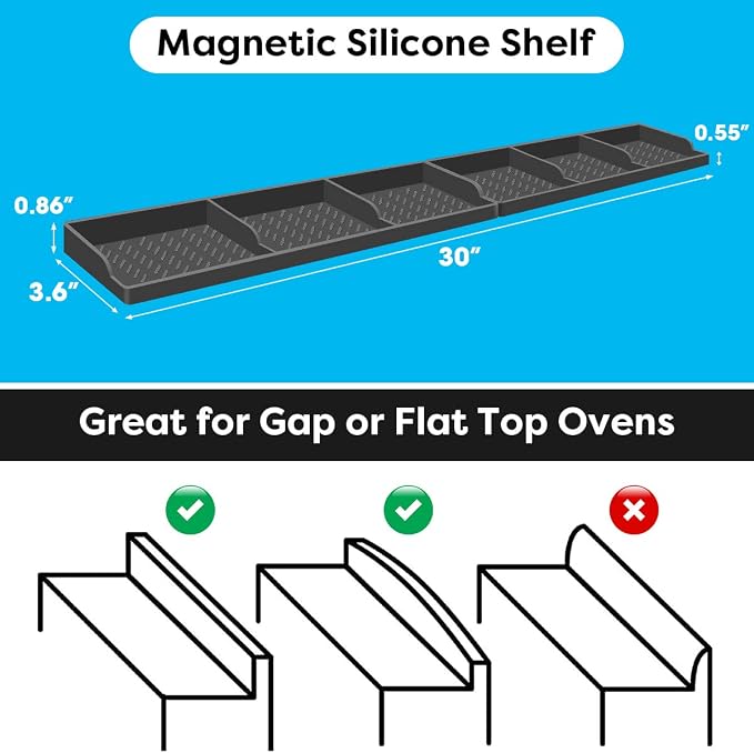 30 Inch Magnetic Spice Rack Above Stove - Silicone Shelf Organizer Suctioned to Back of Stove for Storage - Dark Grey - Image 2