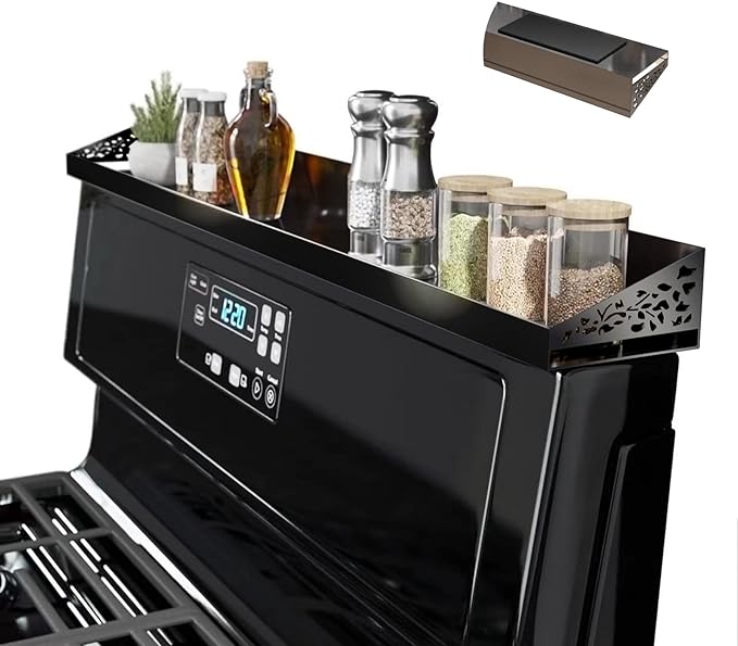 STUTOV 30" Magnetic Stove Top Shelf – Black Spice Rack and Seasoning Organizer – Magnetic Kitchen Shelf for Back of Stove – Over Stove Rack and Storage Organizer by STUTOV