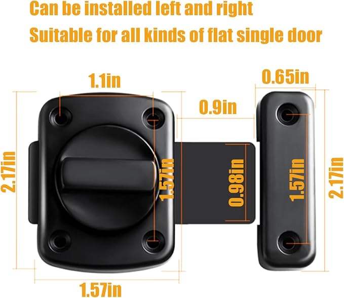 French Door Reinforcement Lock Latch Anti-Pick Night Lock | Inner door safety locks from inside zinc alloy,180 degree rotation lock hatch suitable for bathroom,bedrooms,RVs,and more - Image 5
