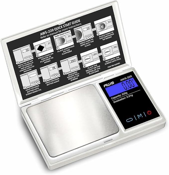 Series Digital Pocket Weight Scale 600g x 0.1g |Digital Gram Scale Small Scale Mini Food Scale Jewelry Scale Ounces/Grains Scale, Easy to Carry - AMERICAN WEIGH SCALES (Silver, 220g x 0.01g) by AmericanWeighScales