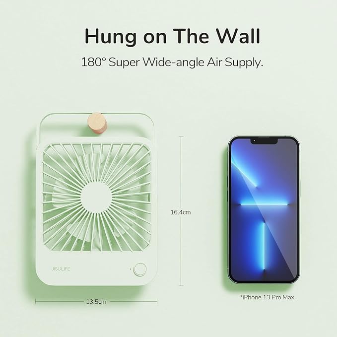 JISULIFE Desk Fan Battery Rechargeable, 180°Foldable Portable Personal Fan | 4500mAh Long-lasting Battery, 4 Speeds Adjustable for Home Office Travel Outdoor Gifts for Women Men-Green - Image 5